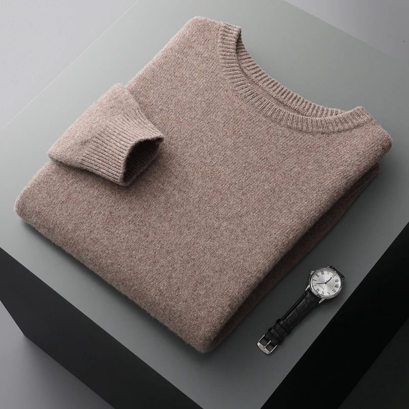 Mens wool sweater autumn and winter round neck loose solid color thick bottom sweater 241205