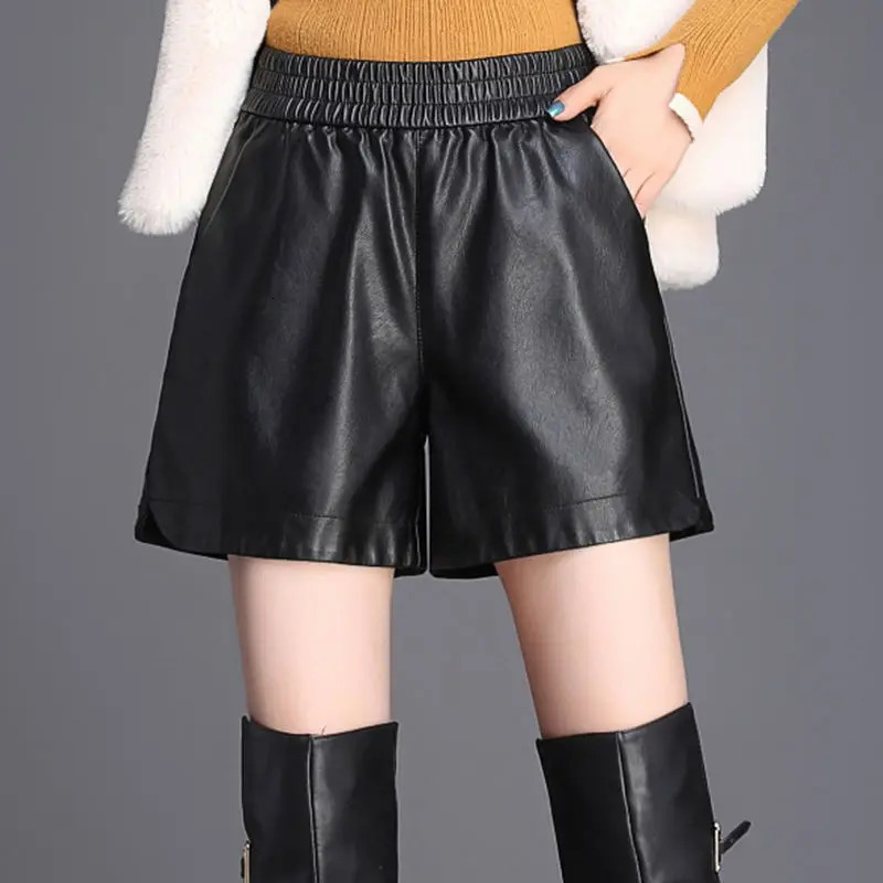 Spring and autumn elastic waist wide leg loose shorts solid full matching plus size casual shorts retro fashion womens clothing 241206