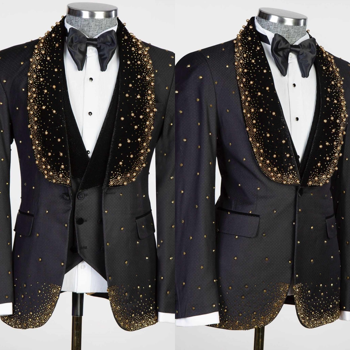 Luxury Wedding Tuxedos Beaded Pearls Jacquard Two Pieces Sets Jacket Vest Shawl Lapel Men Suits Fashion One Button Business Formal Groom Wear Customiz