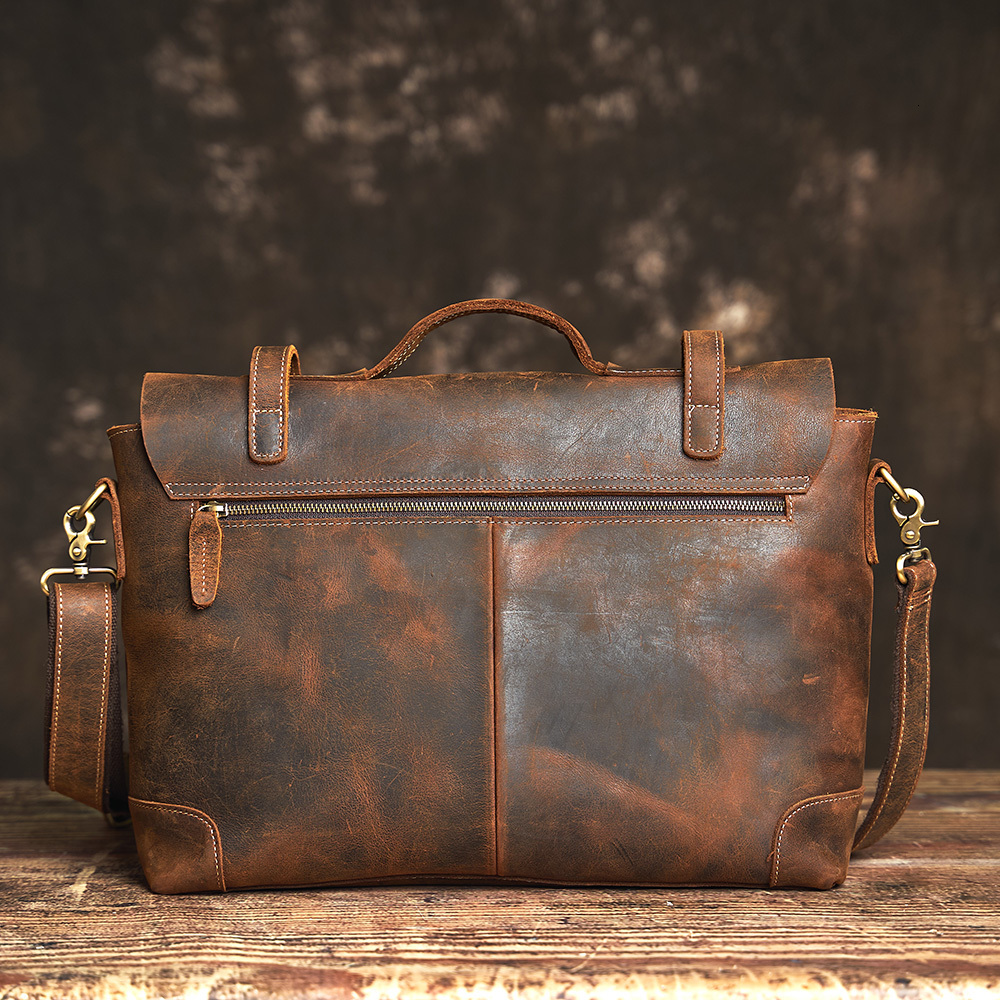 NASVA Genuine Men's Briefcase Vintage Handbag Large Capacity Commuter Crazy Horse Leather Casual Laptop Bag