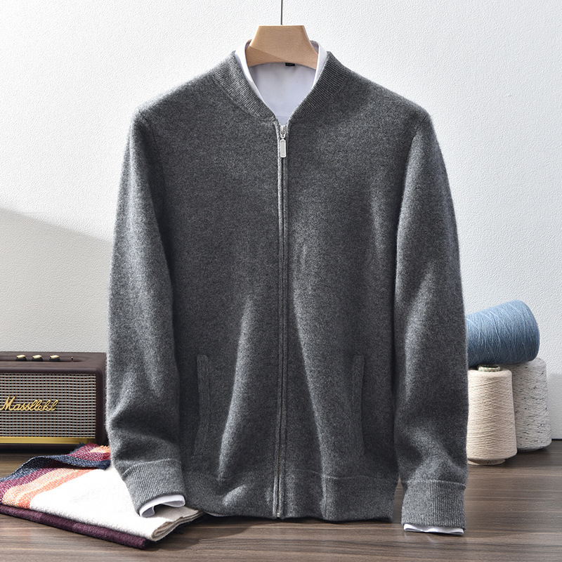 M5302 Pure Cashmere Cardigan Baseball Collar Zipper Jacket Knitted Men's Clothing