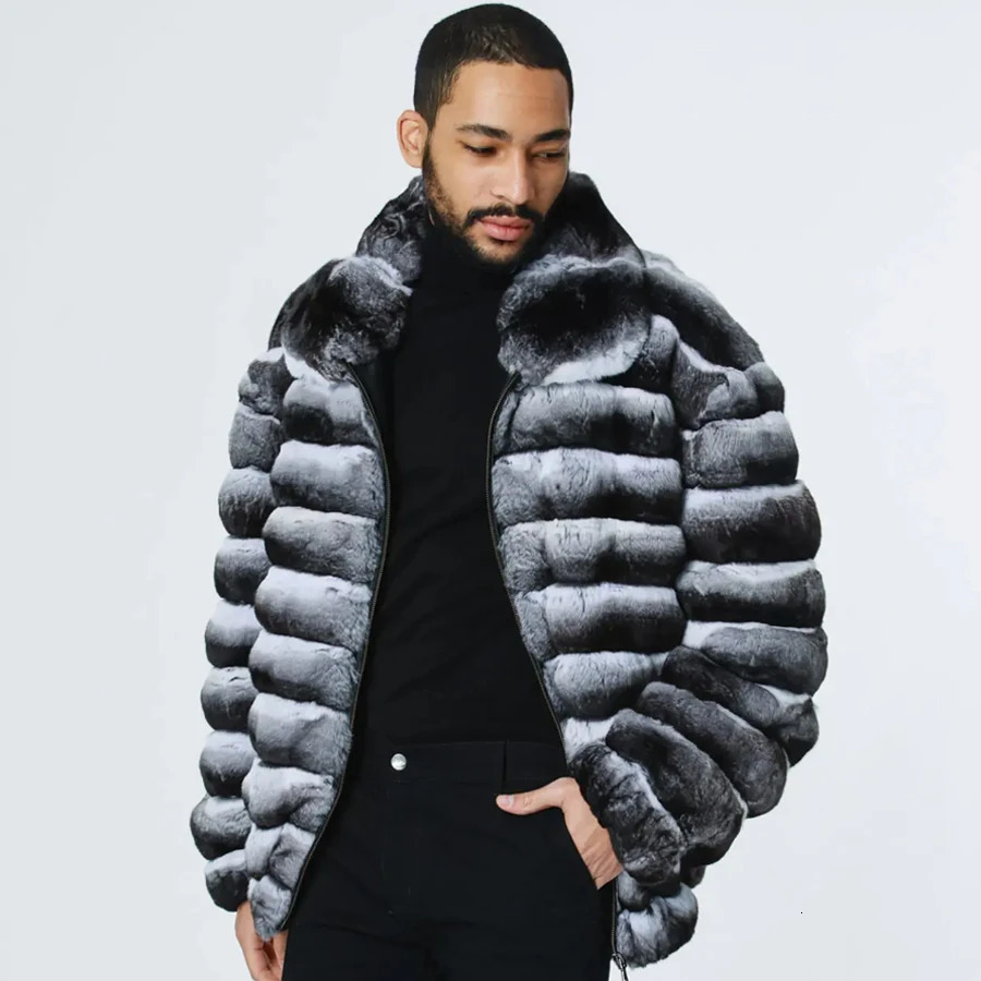 Mens real fur coat winter genuine leather bomber jacket Rex rabbit ious and highquality 241209