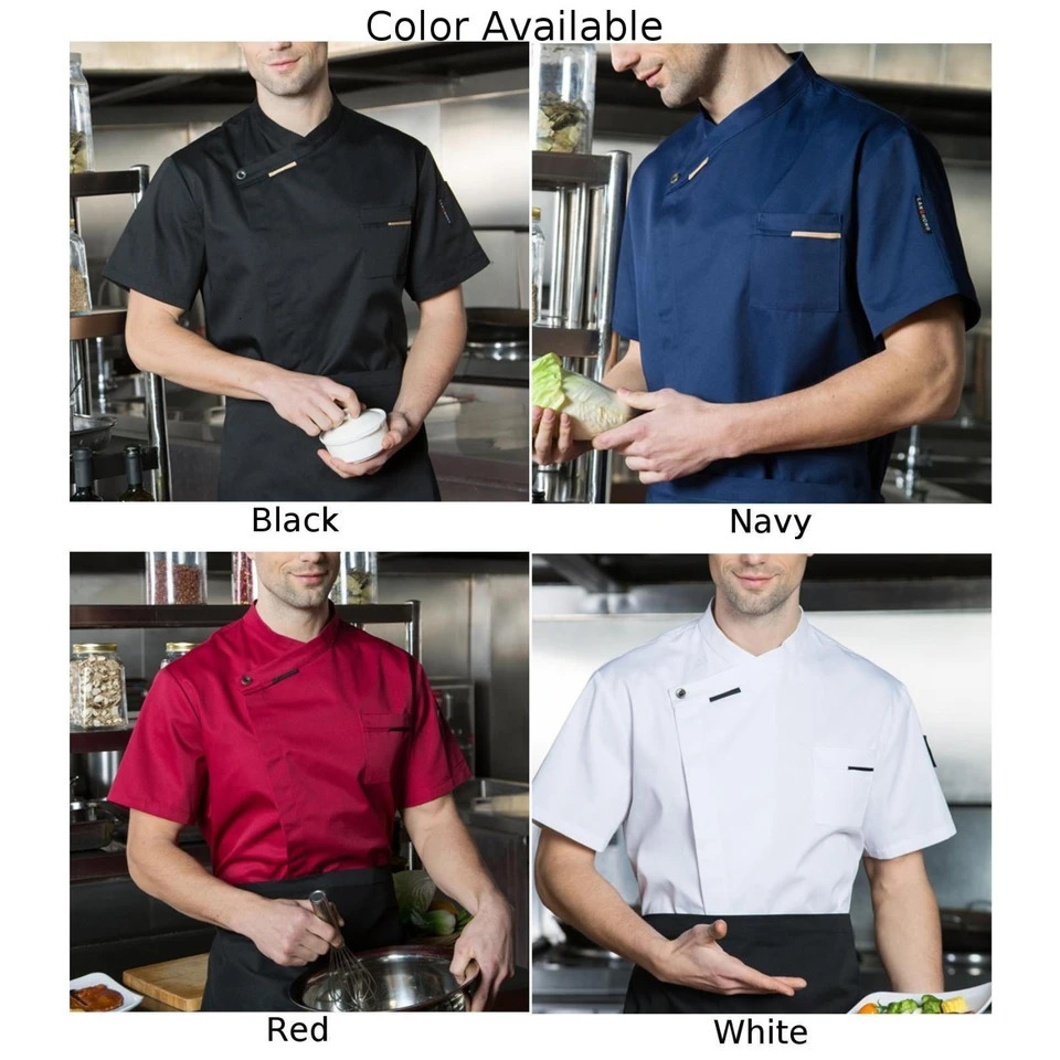 Unisex Chef Uniform Kitchen el Cafe Cook Work Clothes Short Sleeve Shirt Double-Breasted Chef Jacket Tops for Man Women 241209