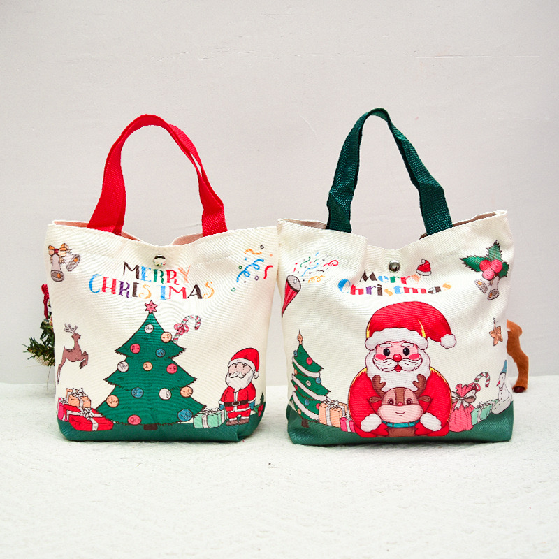 2025 new Gift Bags Cartoon Santa Claus Elk Xmas Tree Canvas Merry Christmas Decor Noel Candy Apple Handheld Packaging Bag zhanyishengli