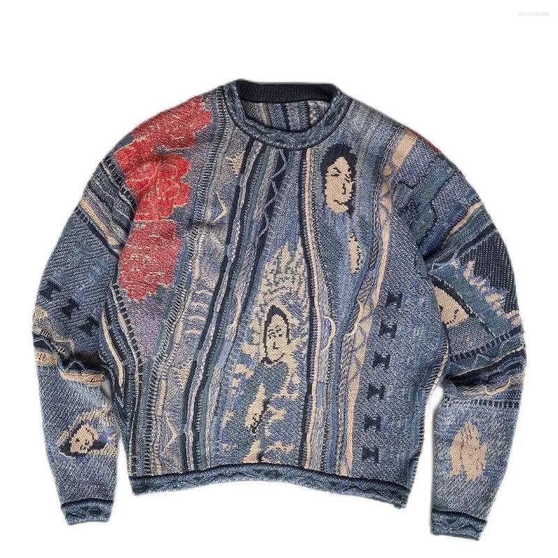 Men's Jackets ABOORUN National Characters Jacquard Sweaters Japanese O Neck Pullover Knitwear For Male