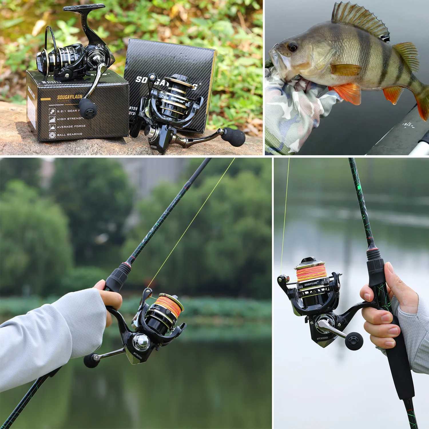 Sougayilang Spinning Fishing Reel High Strength Aluminum Spool Reel 5.2 1 Gear Ratio Max Drag 10kg for Carp Fishing PescaXJ241209