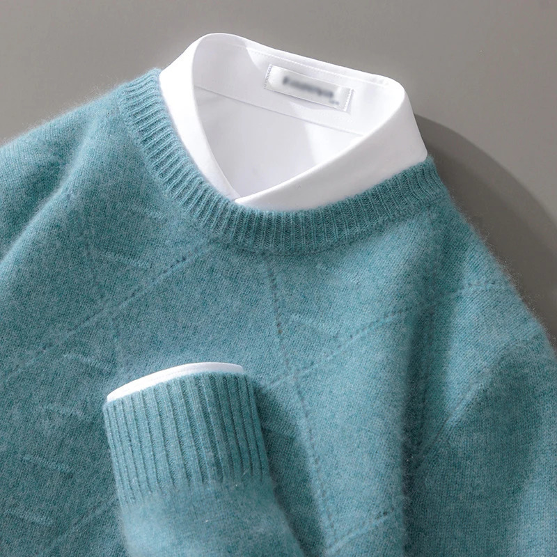 ATTYYWS 100% Merino Wool Mens Zipper O-neck Sweater Casual Knitted Solid Color Autumn/Winter Mens Wool Sweater 241205