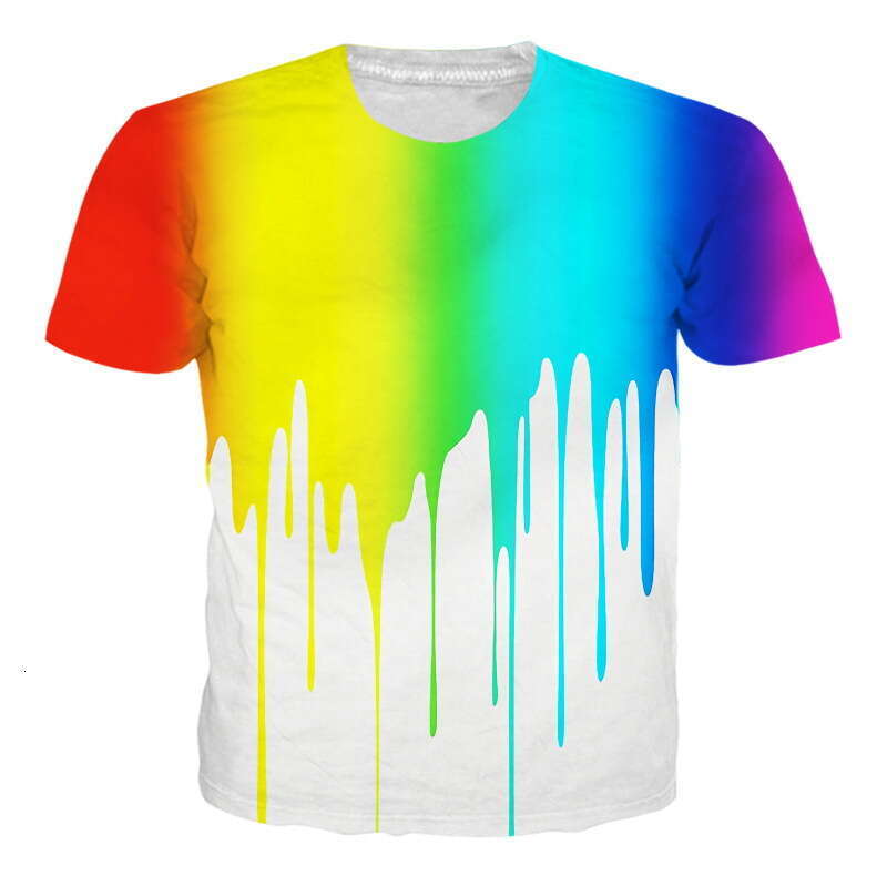 Summer 3D digital printing color coating short sleeved loose round neck casual men's T-shirt
