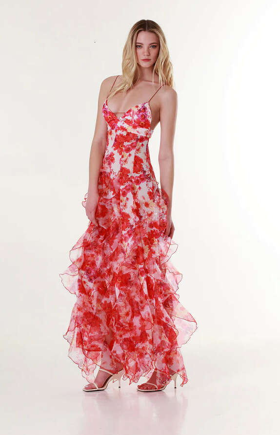 Spring/Summer Off Shoulder Women's Chiffon Printed Fairy Long Style Evening Dress 2024 New Casual Fashion Trendy Clothing