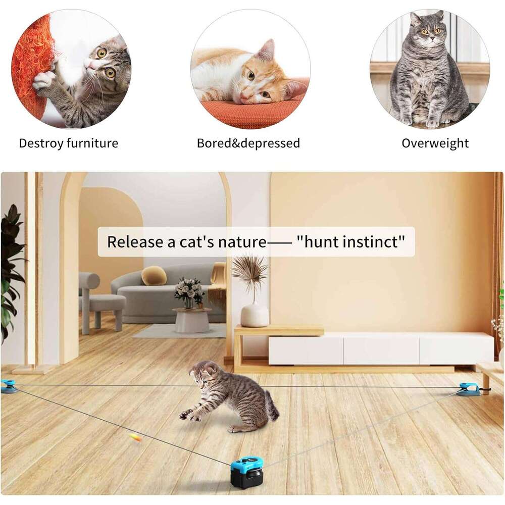 Upgraded AsFrost Interactive Indoor Cats, Feather Toy Treadmill for Bored Kitten Puppy Play Chase Run Exercise, Auto/RC Control DIY Cat Mouse Hunting 