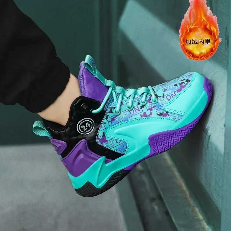 Childrens winter basketball shoes boys sports shoes outdoor anti slip childrens coaching shoes warm plush sports shoes for boys and girls X241209