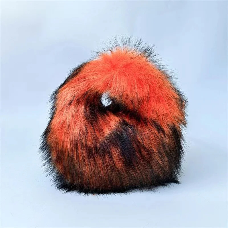 Fur womens small half moon bag warm plush wrist bag womens fashionable fur short handle clutch cute womens coin wallet 241206
