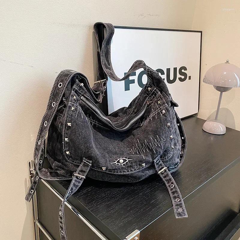 Drawstring Autumn Y2k Denimn Shoulder Bags Vintage Crossbody For Women Large Capacity Female Tote zhanyishengli