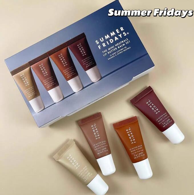 Butter Balm Set 4Pcs Lipgloss 5G Mini Makeup Gift Box Moisturize Smooth Oil Jelly Lipsticks Beige Vanilla Brown Sugar 4 Colors SF Lip Care Cosmetics