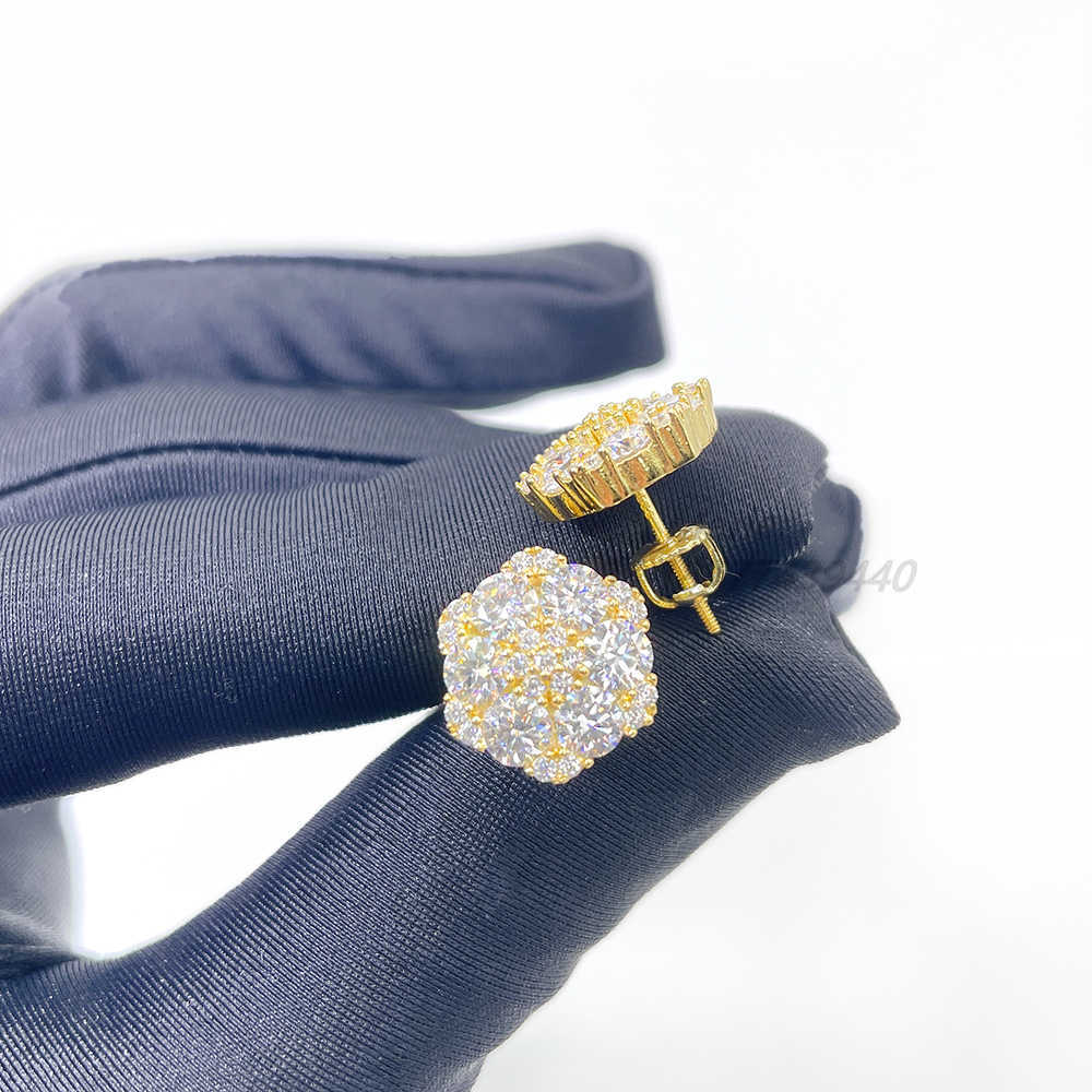 hip hop style iced out s925 with moissanite jewelry moissanite stud earring flower hip hop jewelry iced out earring