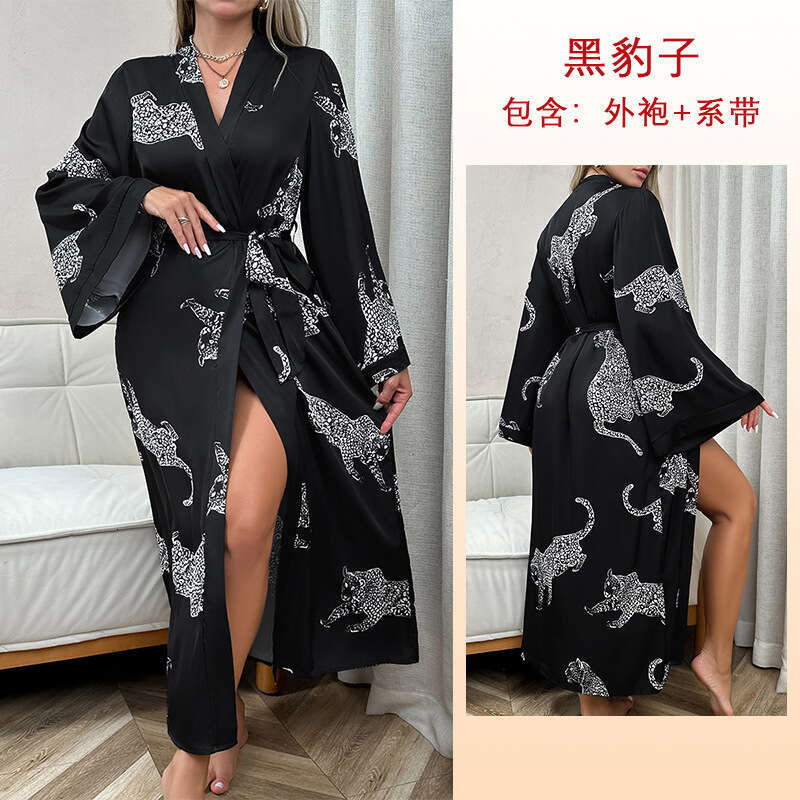 Women's satin bathrobe, long sleeved tie up sexy home wear 211 2024 new casual fashion trend clothing