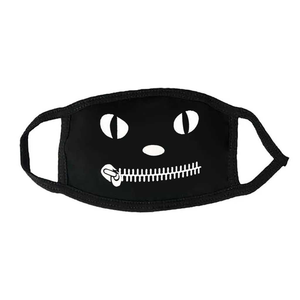 3pcs1pc Unisex Skull Print Lovely Face Mask Reusable Black Cotton Adulte Cosplay Men Women Cartoon Expression Teeth Muffle ChanyeolXJ241209