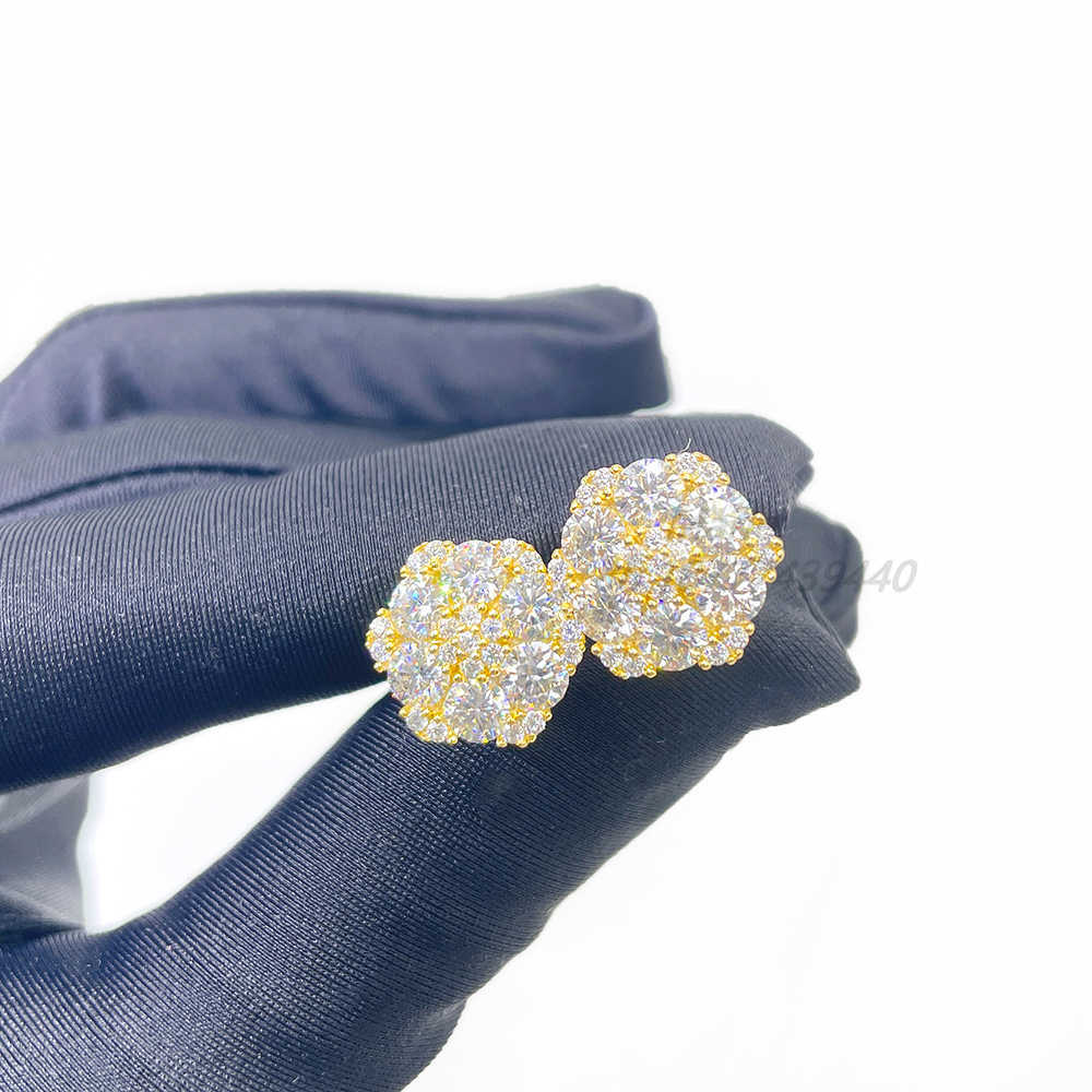 hip hop style iced out s925 with moissanite jewelry moissanite stud earring flower hip hop jewelry iced out earring