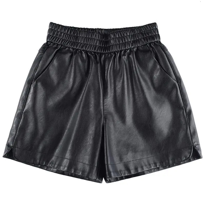 Spring and autumn elastic waist wide leg loose shorts solid full matching plus size casual shorts retro fashion womens clothing 241206