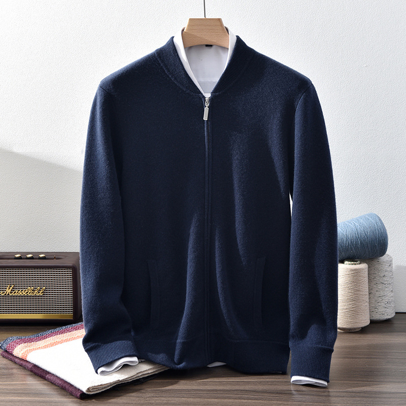 M5302 Pure Cashmere Cardigan Baseball Collar Zipper Jacket Knitted Men's Clothing