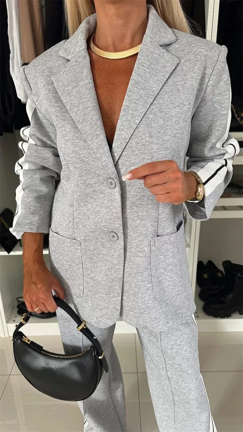 Streetwear 2 Piece Set Outfit Winter Fall Clothes 2024 Women Blazer Coat Top and Pants Sets Casual Blazers Suit Woman 241202
