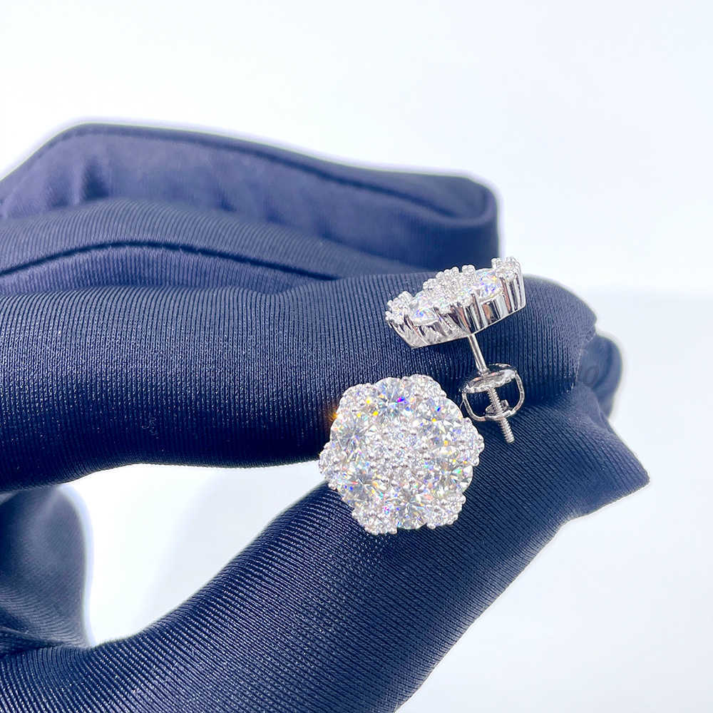 hip hop style iced out s925 with moissanite jewelry moissanite stud earring flower hip hop jewelry iced out earring