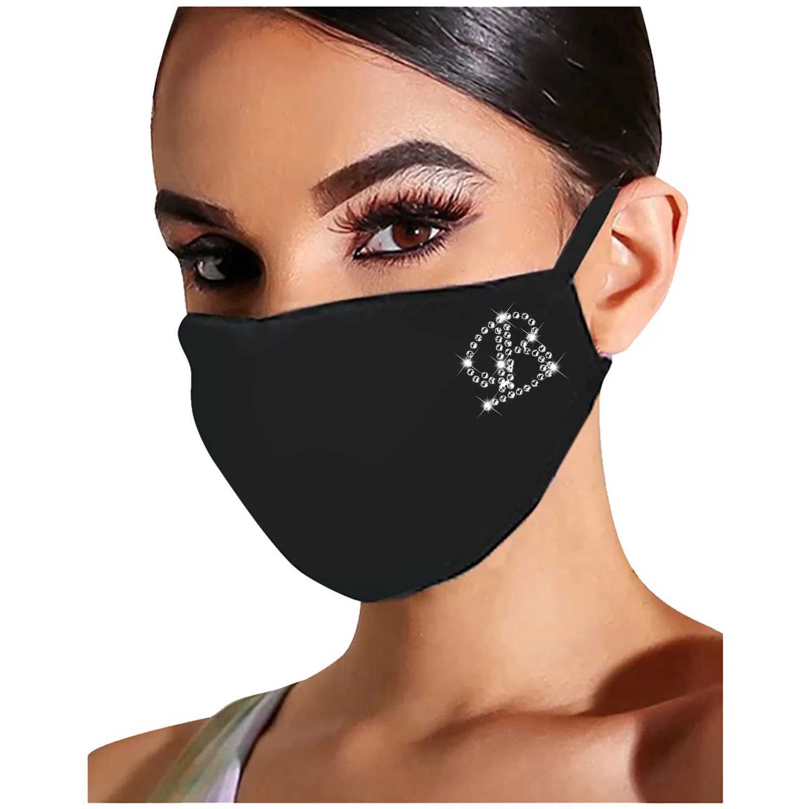 3pcs26 Letter Printed Black Face Mask Rhinestone Pattern Dustproof Cotton Washable Reusable Mondkapjes WasbaarXJ241209