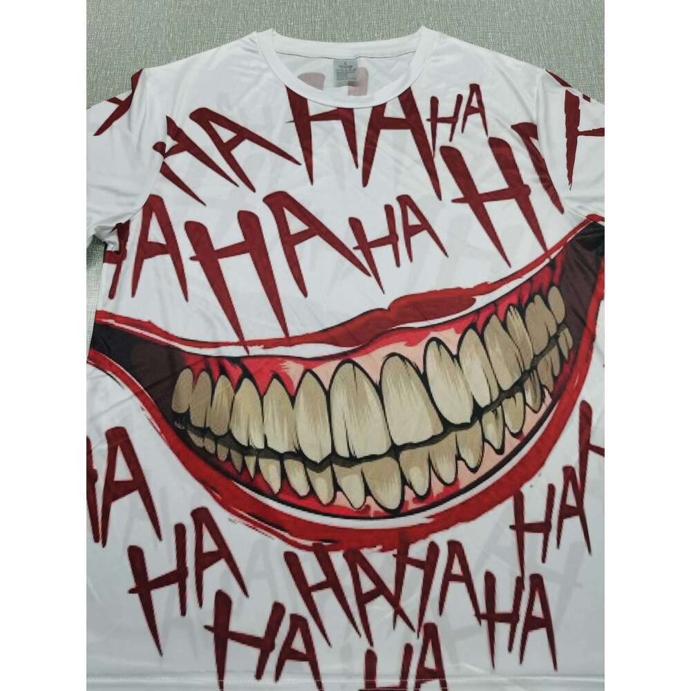 Haha letters big mouth pattern, novel and interesting round neck T-shirt, men's clothing