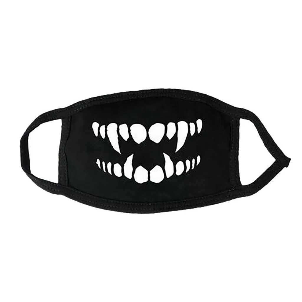3pcs1pc Unisex Skull Print Lovely Face Mask Reusable Black Cotton Adulte Cosplay Men Women Cartoon Expression Teeth Muffle ChanyeolXJ241209