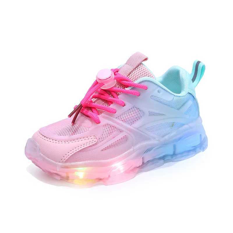Childrens Sports LED Shoes 2023 Summer New Two-color Mesh Shoes Breathable Light Mesh Childrens Shoes X241218
