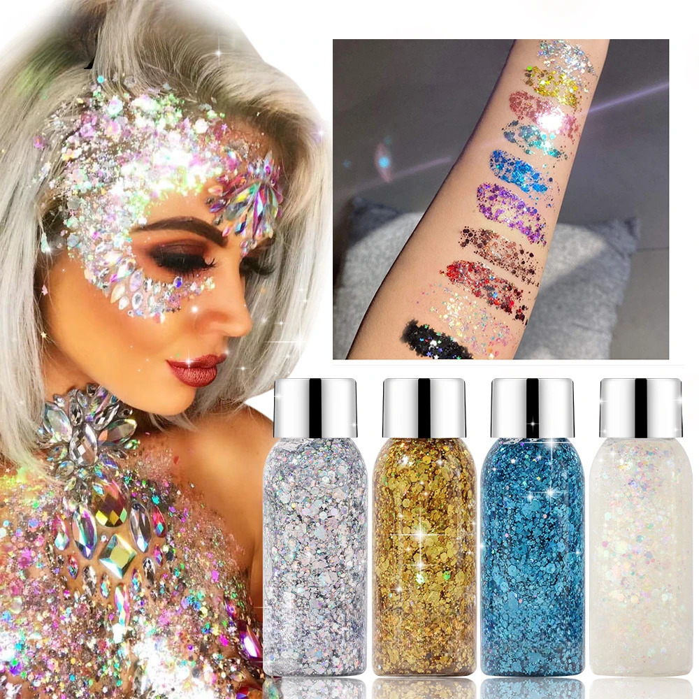 Multifunctional Eye Glitter Hair Body Face Glitter Gel Art Flash Loose Sequins Cream Festival Glitter Decor Eyeshadow Makeup 241209