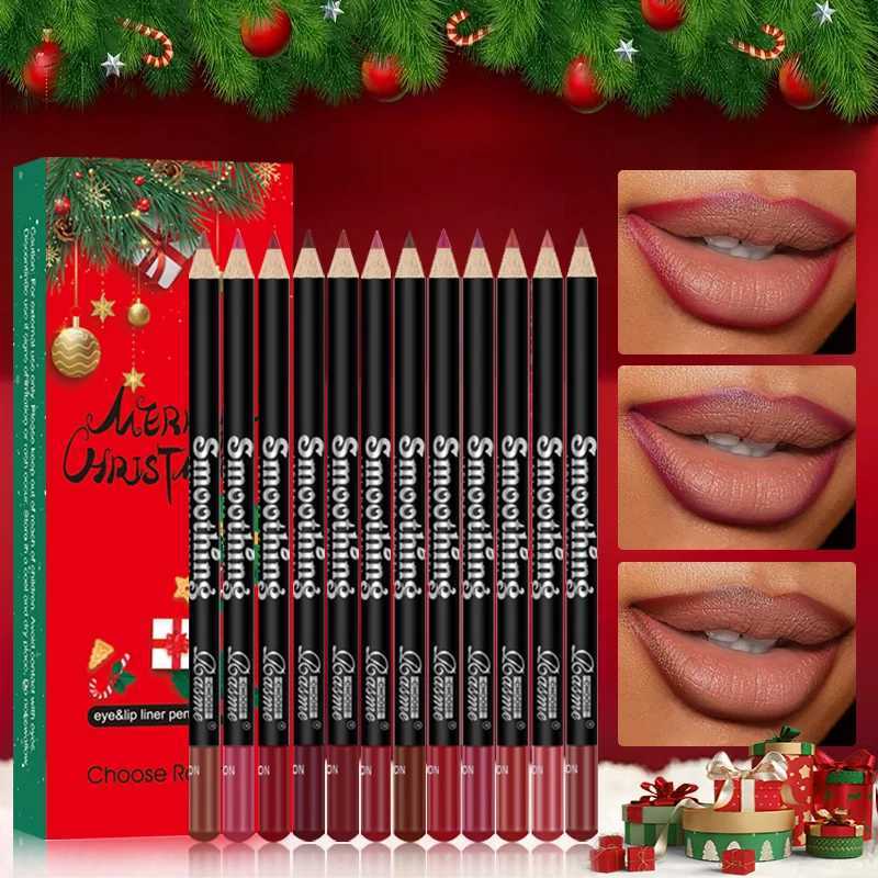 Bare brown lip pencil line matte smooth waterproof lipliner durable non stick cup lipstick pen beauty makeup Christmas boxXJ241209