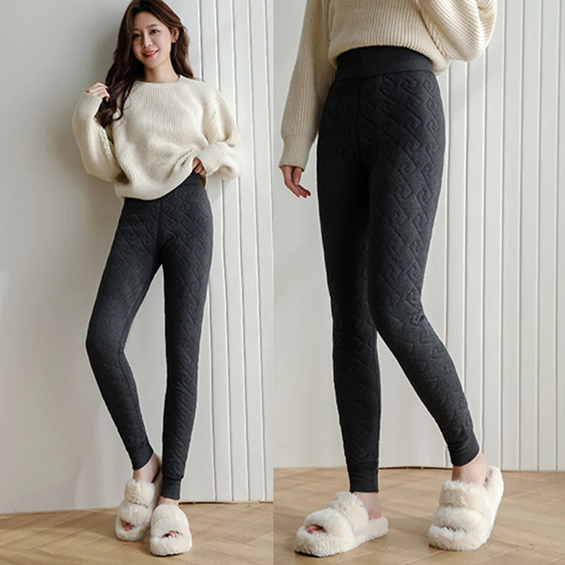 Super thick cashmere legs womens winter high waist weight loss wool tight pants for warmth wool insulation Trouser 241206