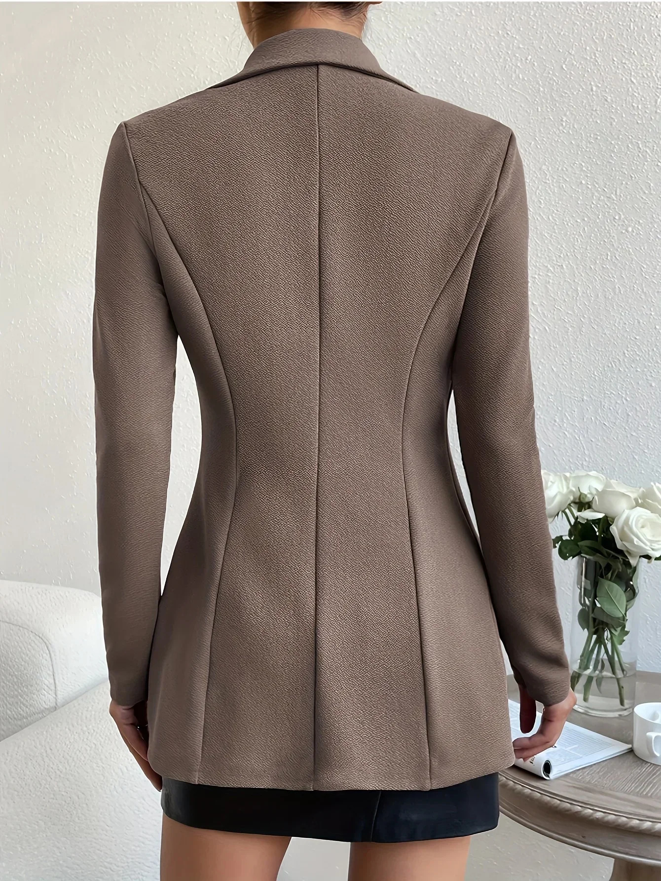 Solid Button Front Blazer Elegant Long Sleeve Slim Blazer For Office Work Womens Clothing 241209