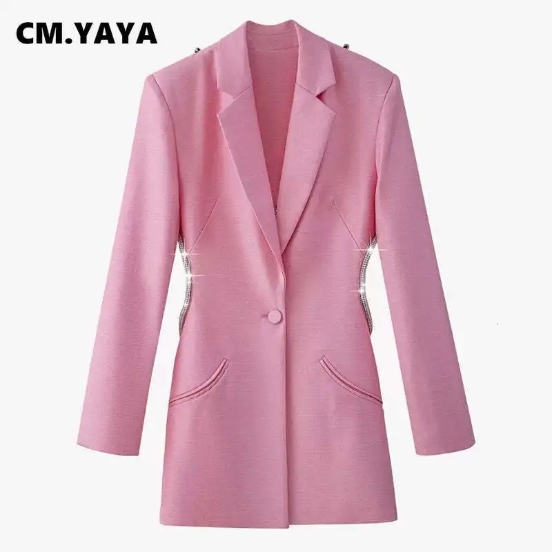 CM.YAYA Women Elegant Cutout Long Sleeve One Button Long Sleeve Notched Neck Blazer Street INS Splicing Blazers Outfits Tops 241209