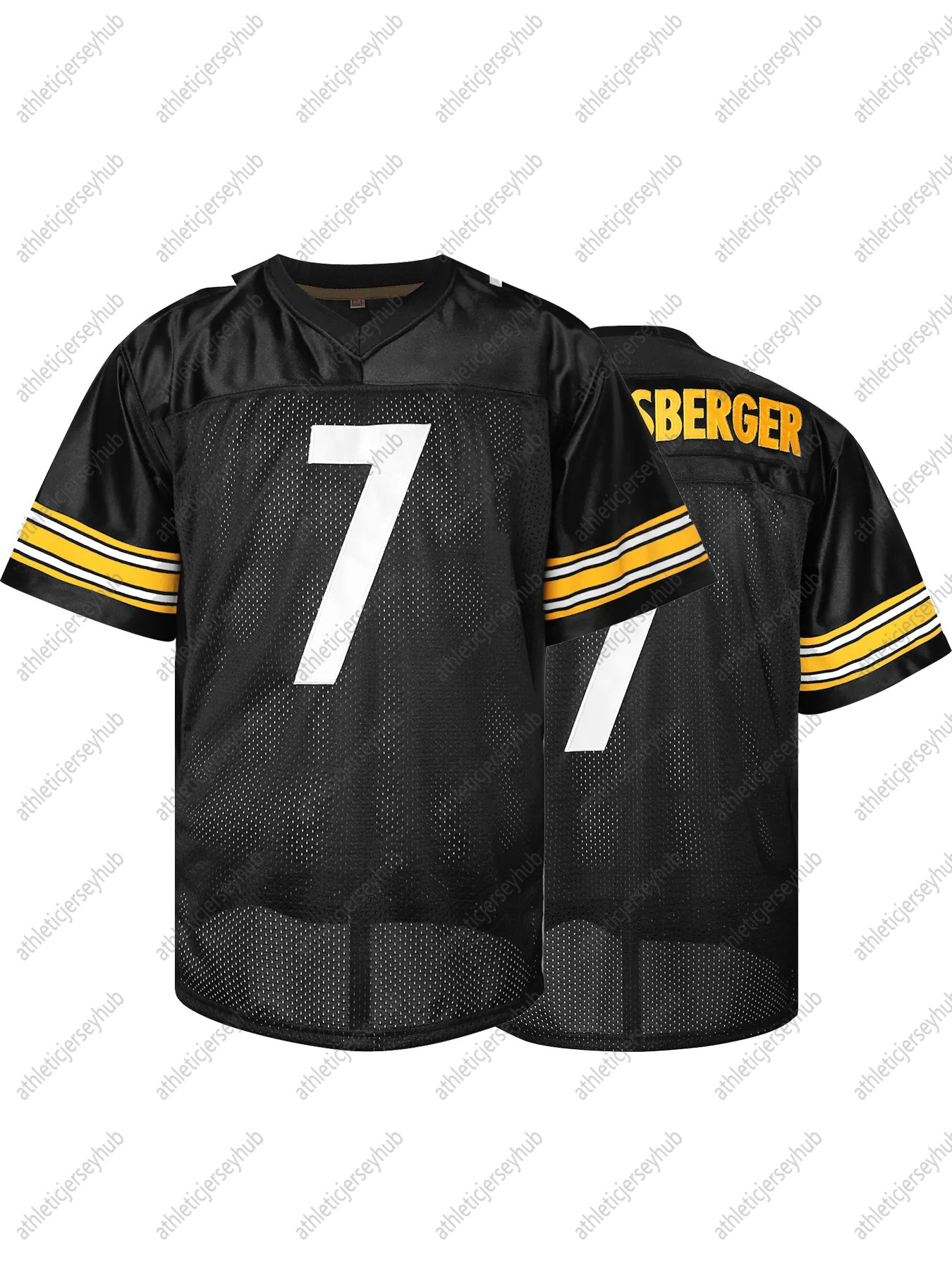 Men's 7 ROETHLISBERGER 36 Bettis 43 POLAMALU 90 Watt American Football Jersey Classic Breathable V-Neck - Short Sleeve Embroidered Shirt for Trai