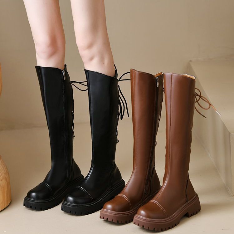 Women Boots:Winter Fashion Long Boots Slim New Trendy Thick Sole Anti-slip Comfort Warm,Black/Brown,Free shipping