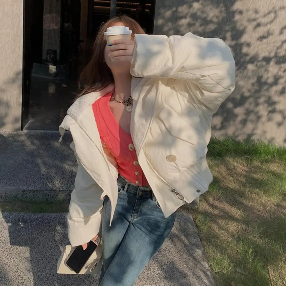 Short jacket womens winter cotton coat high collar with thick padding loose and warm cardigan 241209