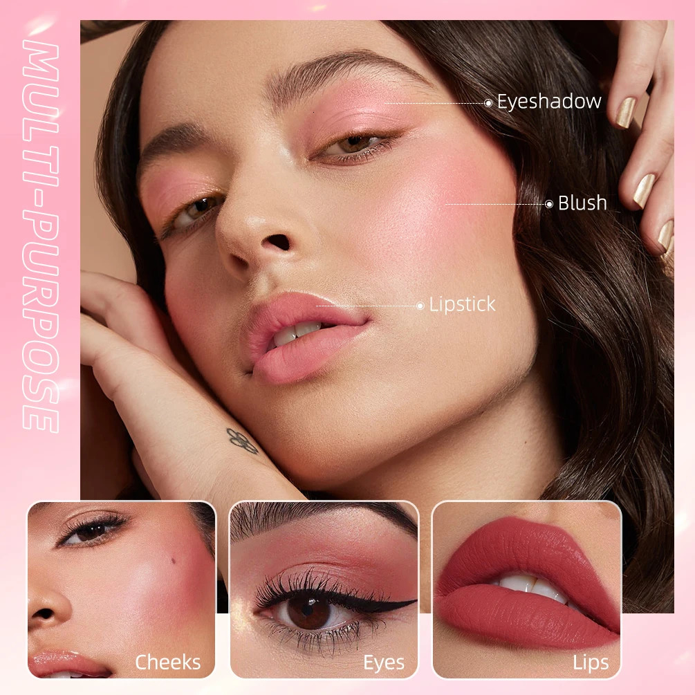 QI 6-Shade Matte Liquid Blush Sponge Brush Long-lasting Blends Pink Girly Blushes High Pigment Face Blusher Women Cosmetics 241209