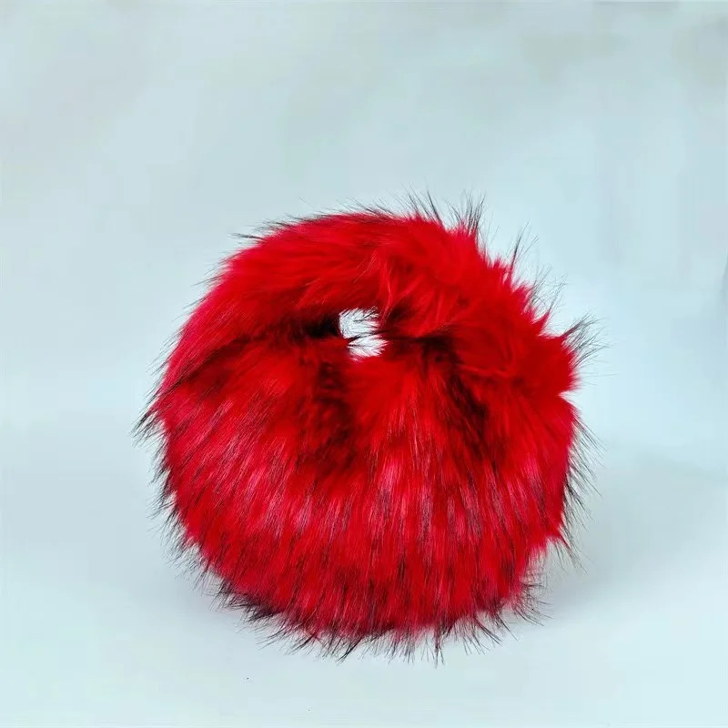 Fur womens small half moon bag warm plush wrist bag womens fashionable fur short handle clutch cute womens coin wallet 241206