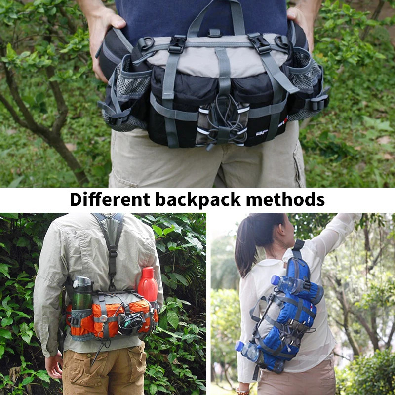 Outdoor Fanny Pack Hiking Fishing Waist Bag 2 Water Bottle Holder Lumbar Pack 800D Waterproof Nylon Cycling Climbing Backpack 241209