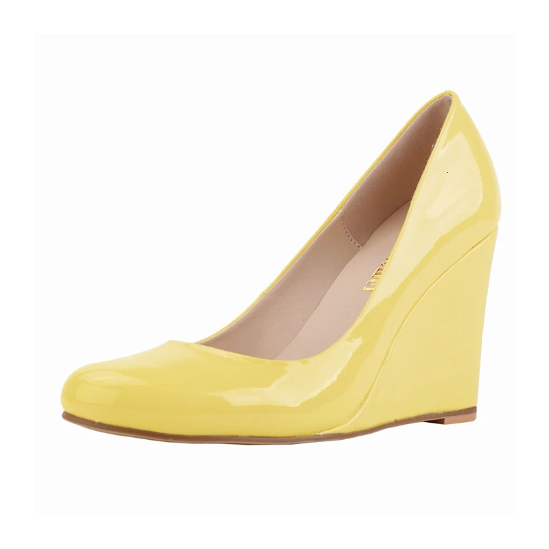 Summer Women Fashion Wedges High Heels Wedding Dress Wedge Patent Leather Pumps Office Ladys Round Toe Shoes Big Size F0030 241209