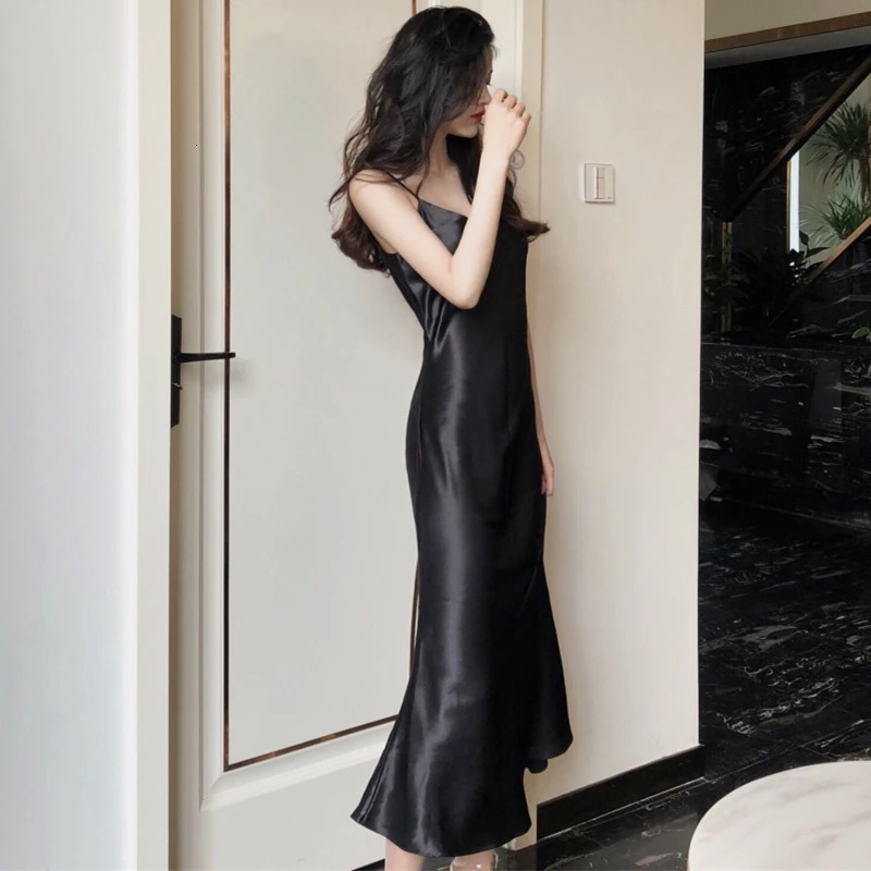 X Long Summer Dress Sale Satin Sleeveless Lingerie Sexy Women Nightwear Silk Night Gowns Satin Nightgown Sleepwear Black Pink 241209