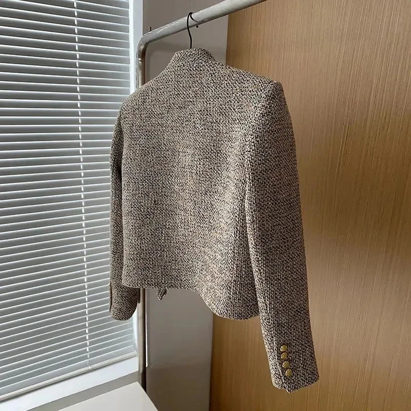 2024 Tweed Korea High Quality Short tweed jacket woman Korean Clothes Single-breasted Lady Blazer All-match Casual Coat Tops 241209
