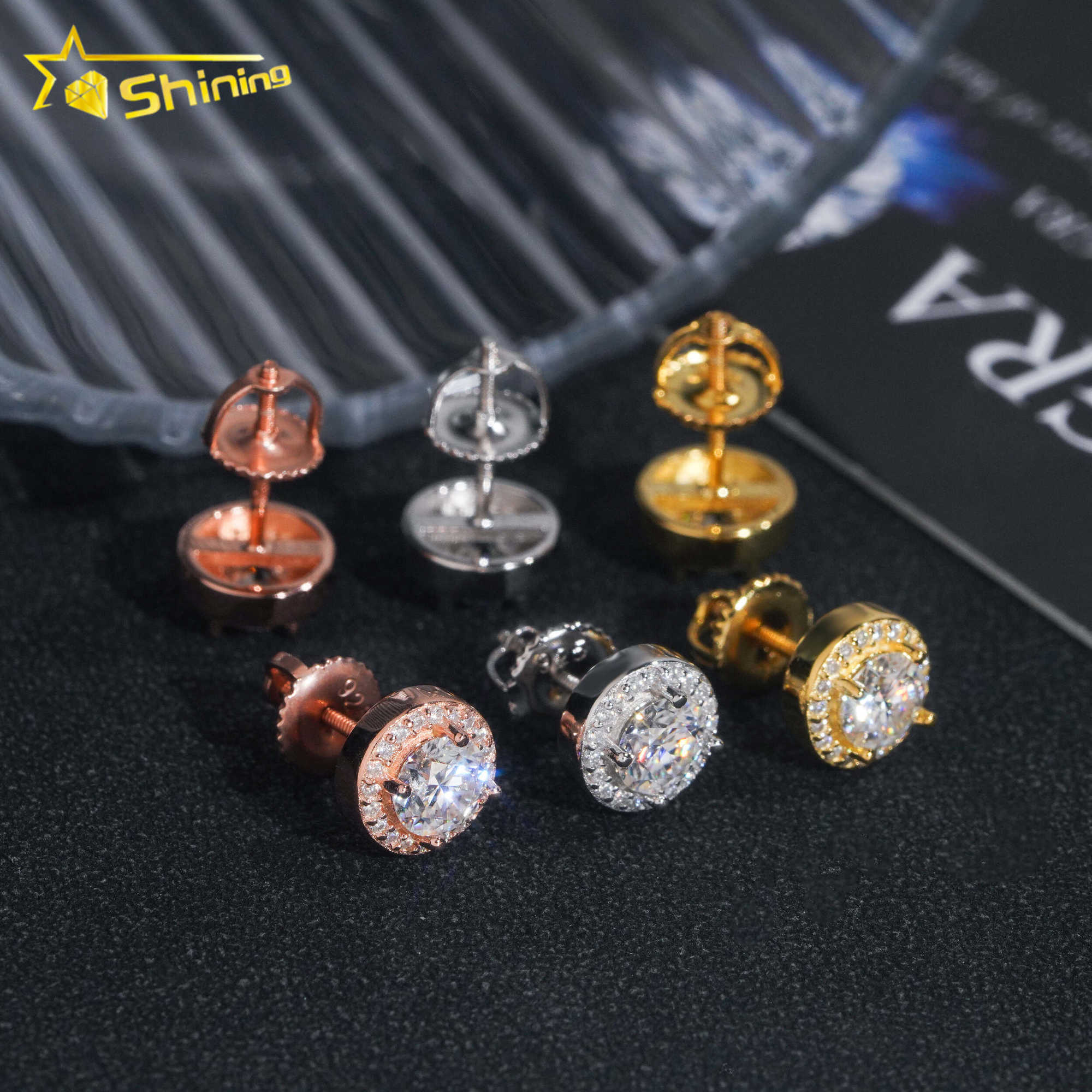 Fine Sterg Sier Iced Out Hip Hop Jewelry Dia Stud VVS Moissanite Earrings