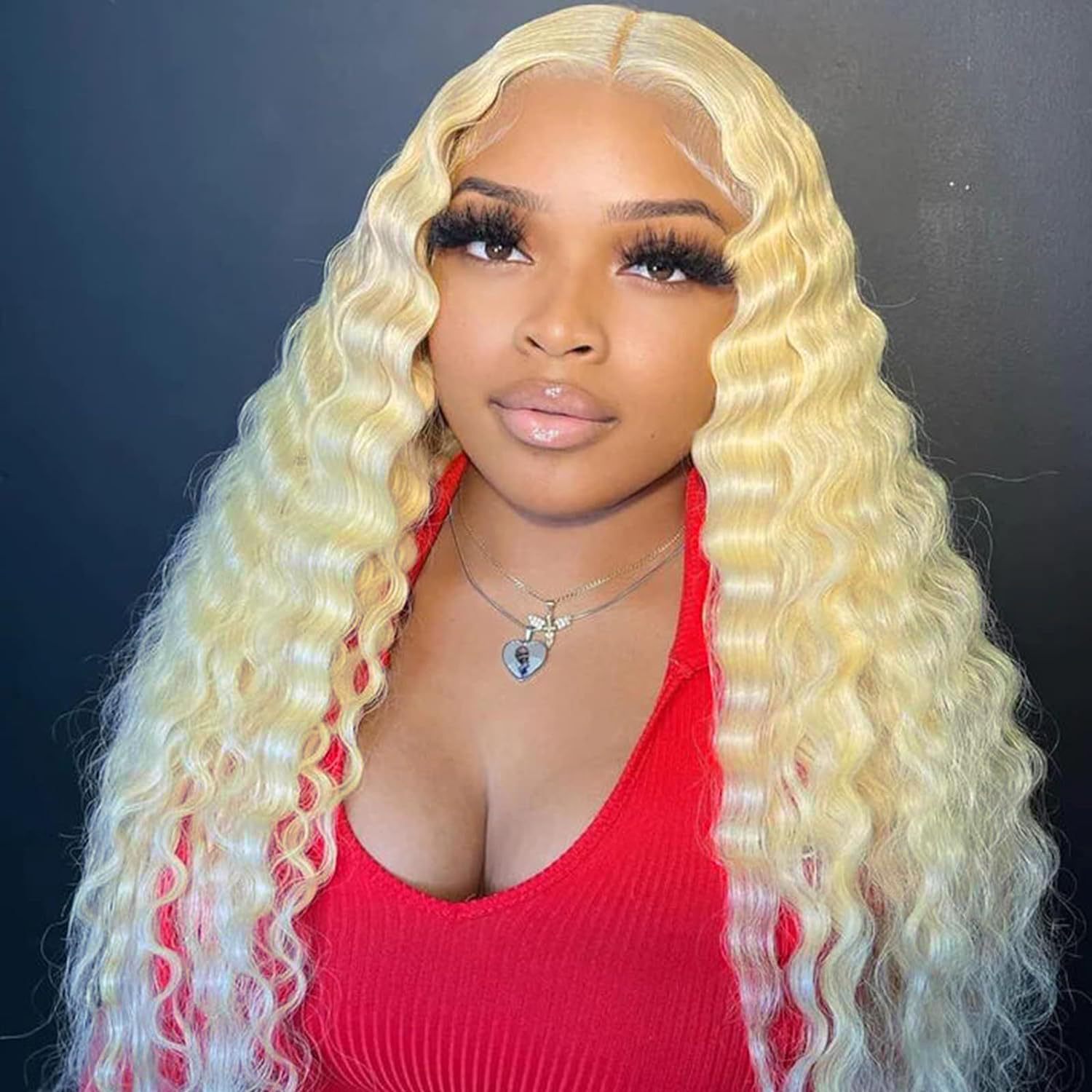 32 Inch Large Waves Wig Highlight Blonde Full Frontal Closure 13x4 Lace Front Similar to Real Human Hair Wig For Women Big Curly Heat Resistant Pre Pl