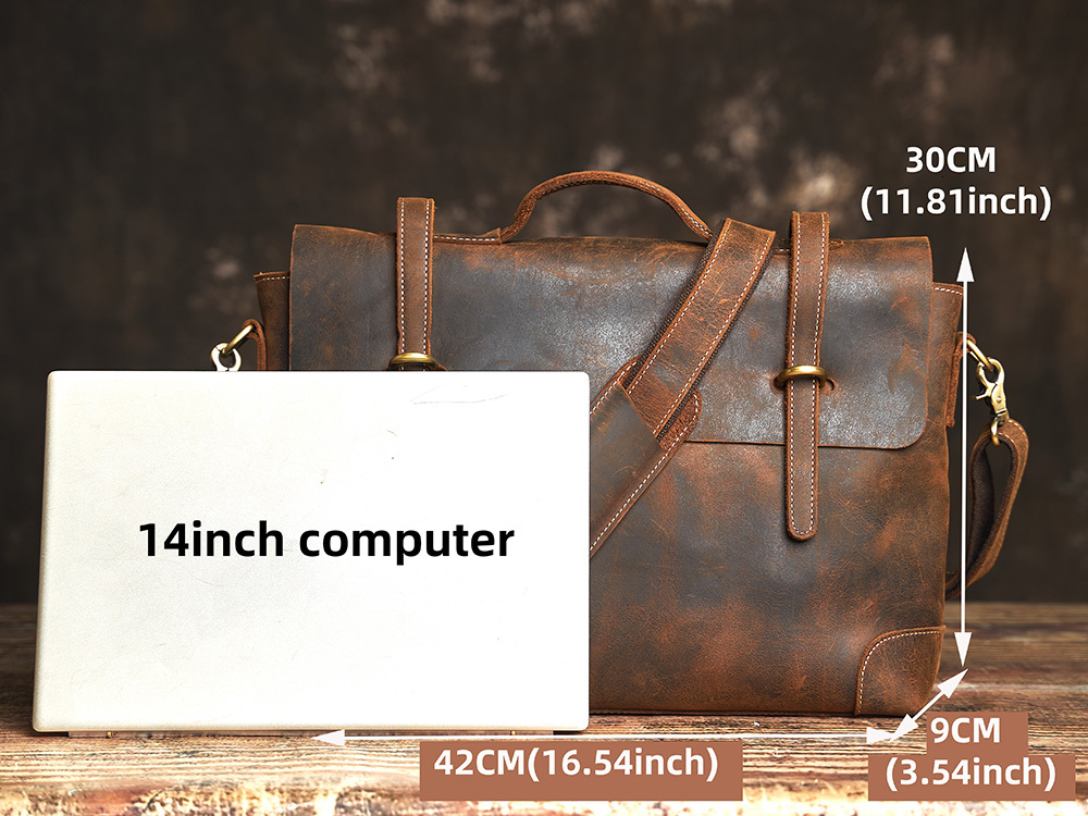 NASVA Genuine Men's Briefcase Vintage Handbag Large Capacity Commuter Crazy Horse Leather Casual Laptop Bag