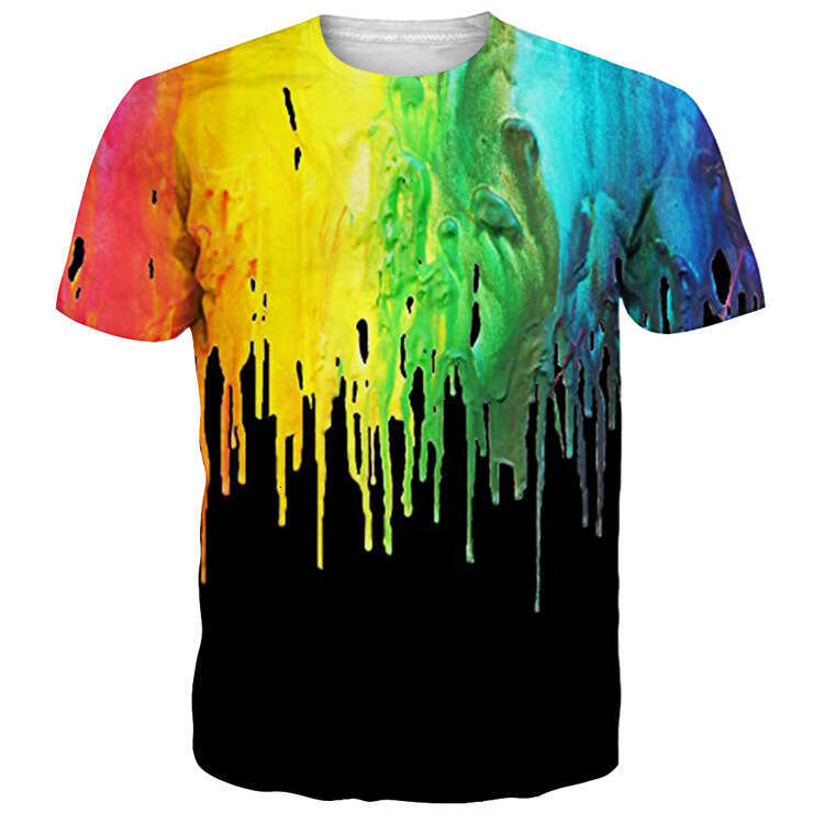 Summer 3D digital printing color coating short sleeved loose round neck casual men's T-shirt