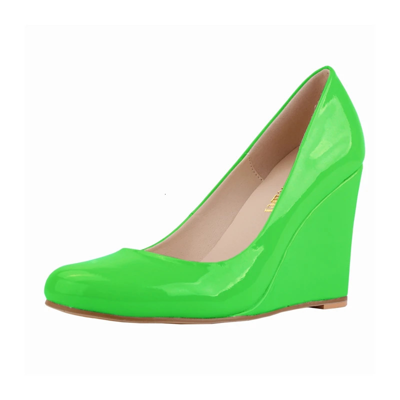 Summer Women Fashion Wedges High Heels Wedding Dress Wedge Patent Leather Pumps Office Ladys Round Toe Shoes Big Size F0030 241209