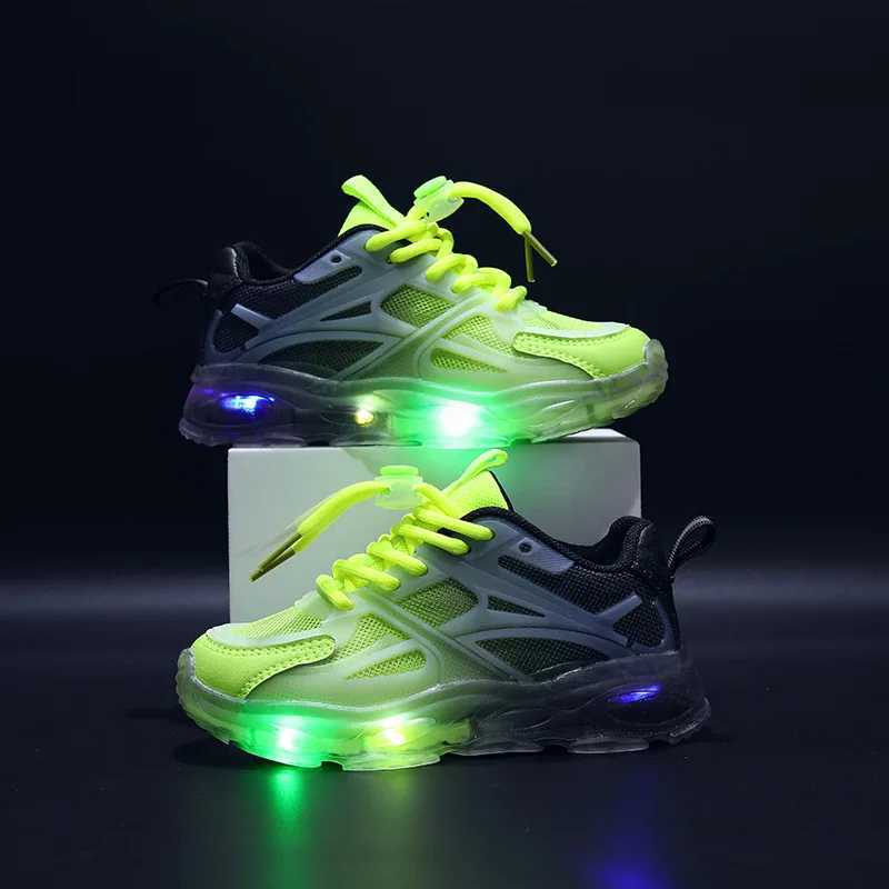 Childrens Sports LED Shoes 2023 Summer New Two-color Mesh Shoes Breathable Light Mesh Childrens Shoes X241218